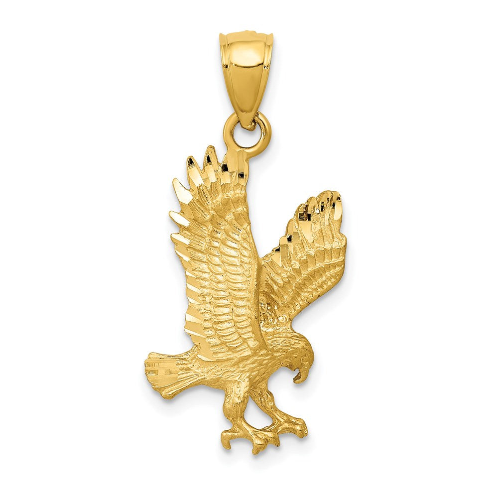 Million Charms 14K Yellow Gold Themed Satin Diamond-Cut Eagle Pendant