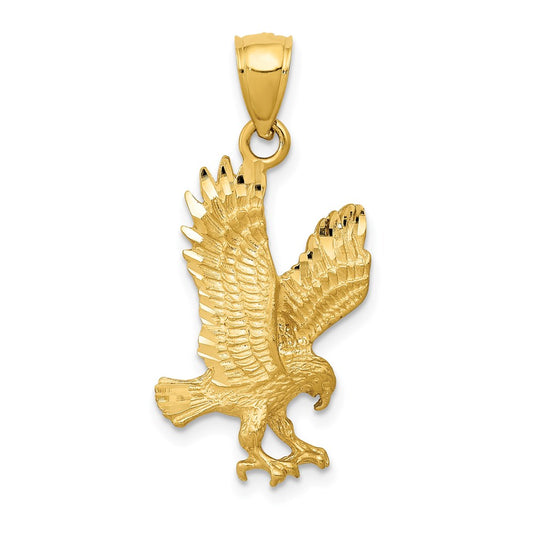 Million Charms 14K Yellow Gold Themed Satin Diamond-Cut Eagle Pendant