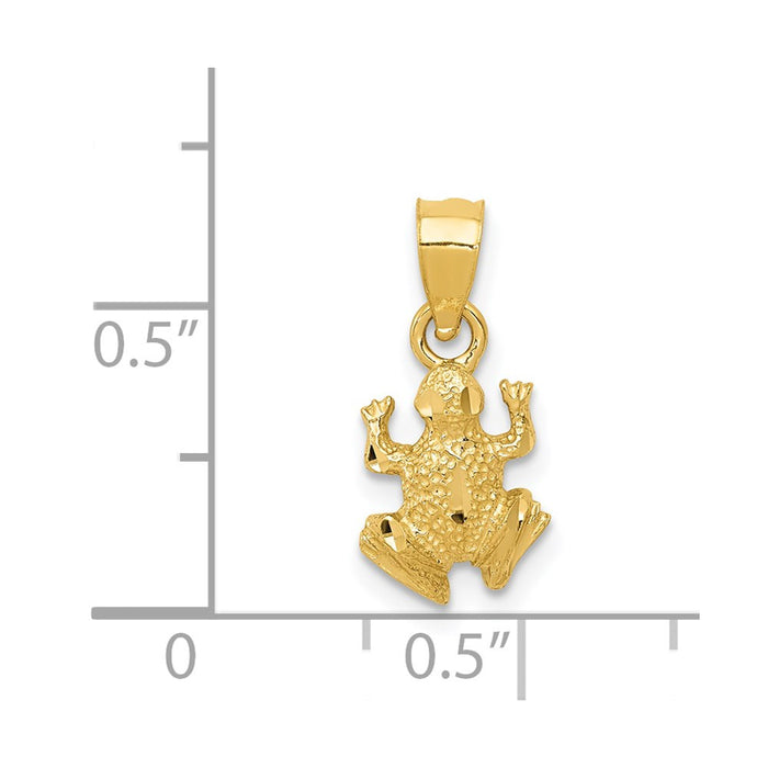 Million Charms 14K Yellow Gold Themed Diamond-Cut Frog Pendant