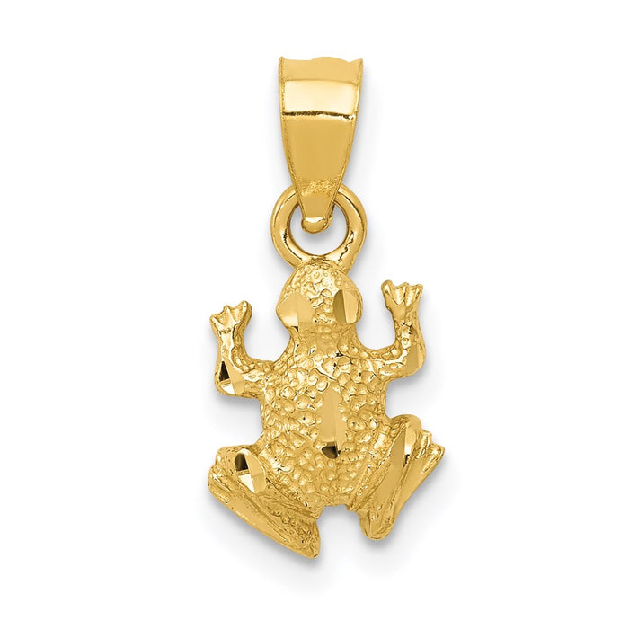 Million Charms 14K Yellow Gold Themed Diamond-Cut Frog Pendant