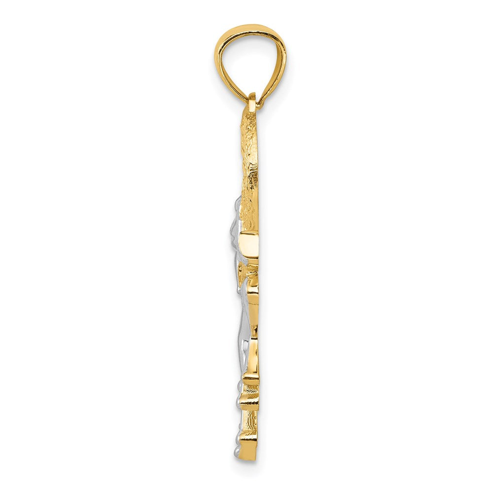 Million Charms 14K Yellow Gold Themed With Rhodium-plated Diamond-Cut Frog In Heart Pendant