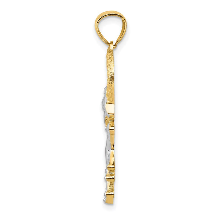 Million Charms 14K Yellow Gold Themed With Rhodium-plated Diamond-Cut Frog In Heart Pendant