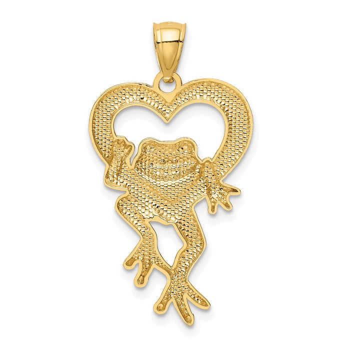 Million Charms 14K Yellow Gold Themed With Rhodium-plated Diamond-Cut Frog In Heart Pendant