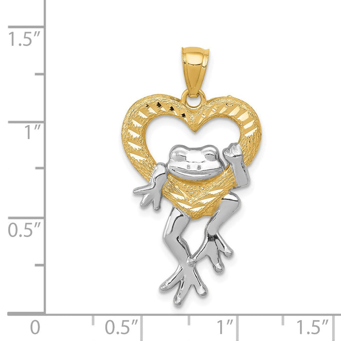 Million Charms 14K Yellow Gold Themed With Rhodium-plated Diamond-Cut Frog In Heart Pendant