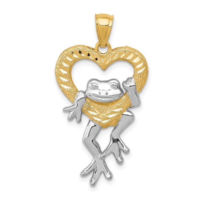 Million Charms 14K Yellow Gold Themed With Rhodium-plated Diamond-Cut Frog In Heart Pendant