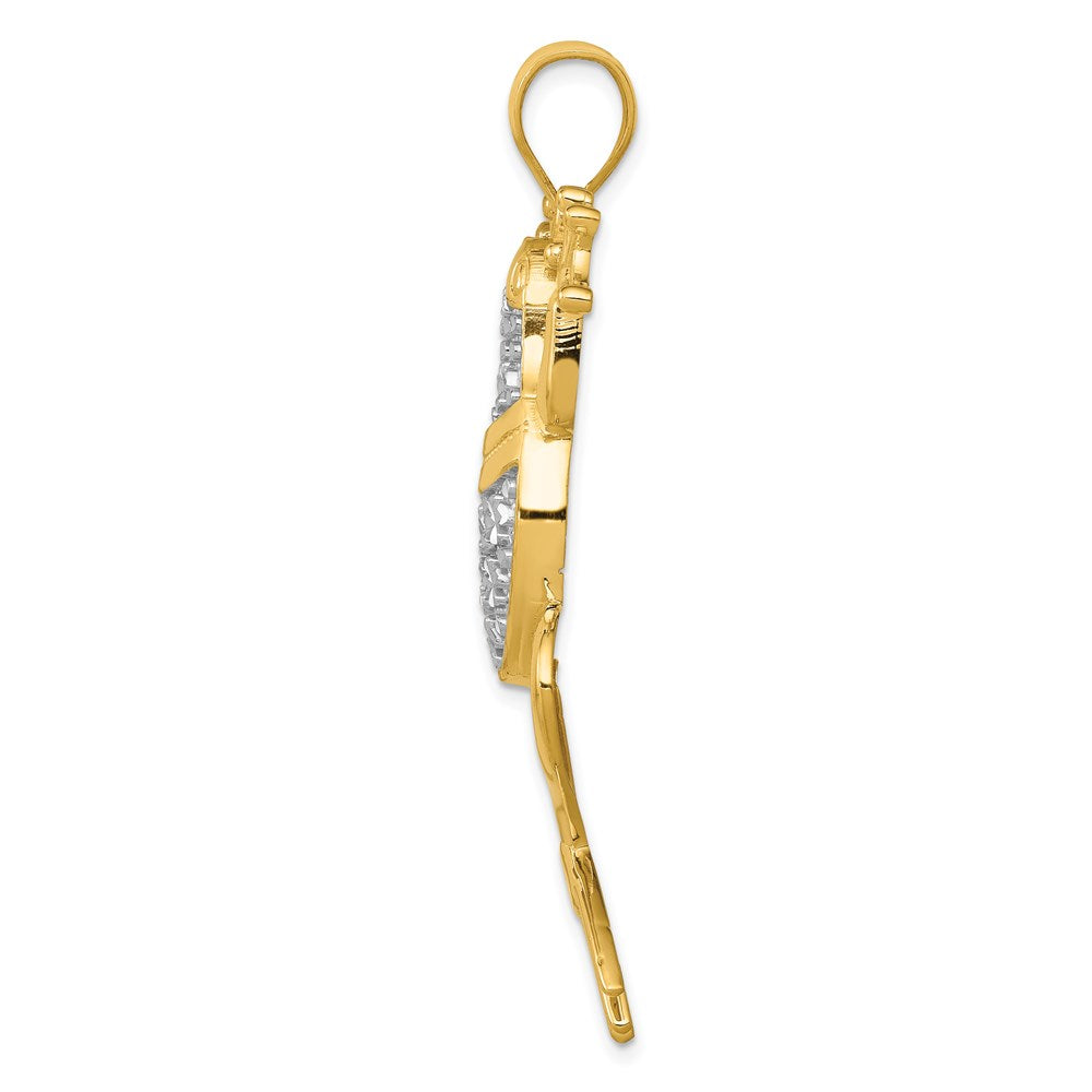 Million Charms 14K Yellow Gold Themed With Rhodium-plated Diamond-Cut Frog Pendant