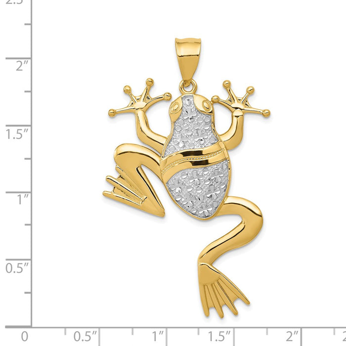 Million Charms 14K Yellow Gold Themed With Rhodium-plated Diamond-Cut Frog Pendant