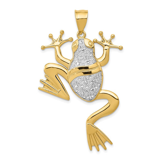 Million Charms 14K Yellow Gold Themed With Rhodium-plated Diamond-Cut Frog Pendant