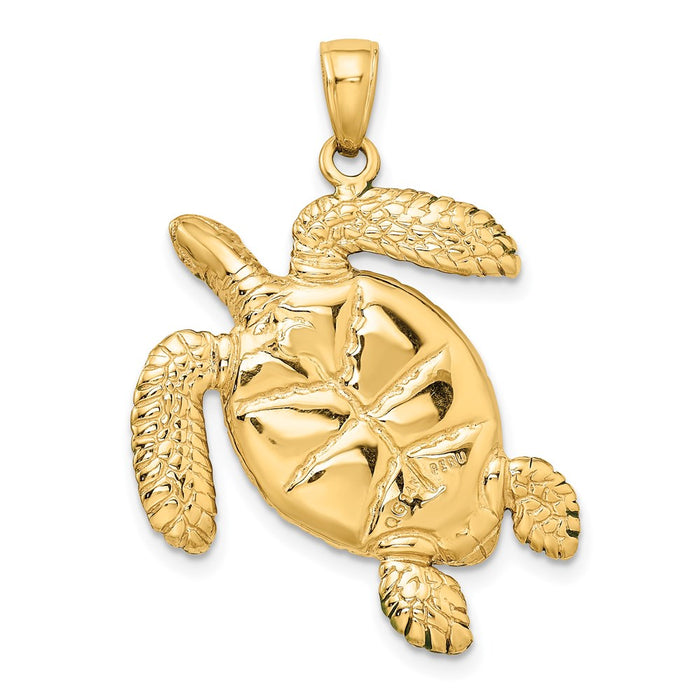 Million Charms 14K Yellow Gold Themed 3-D Enameled Sea Turtle Pendant