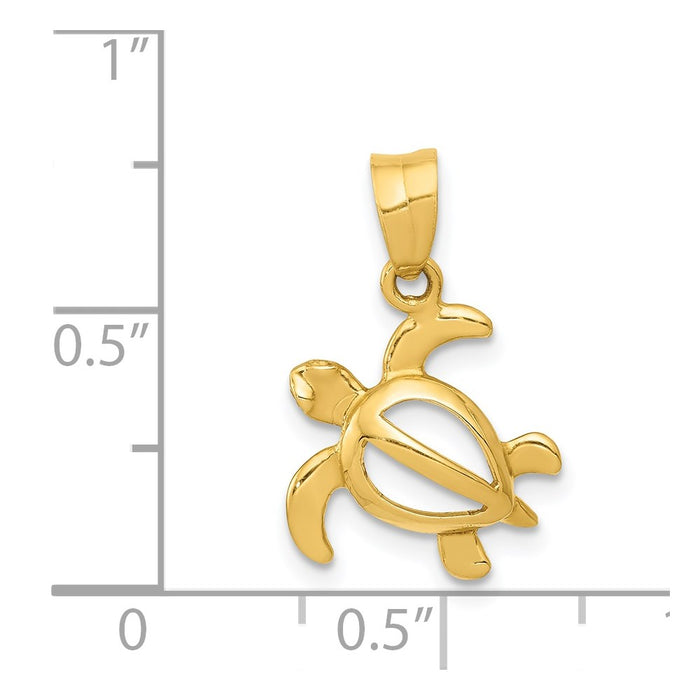 Million Charms 14K Yellow Gold Themed Open Turtle Pendant