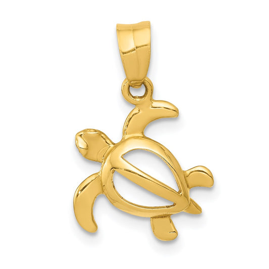 Million Charms 14K Yellow Gold Themed Open Turtle Pendant