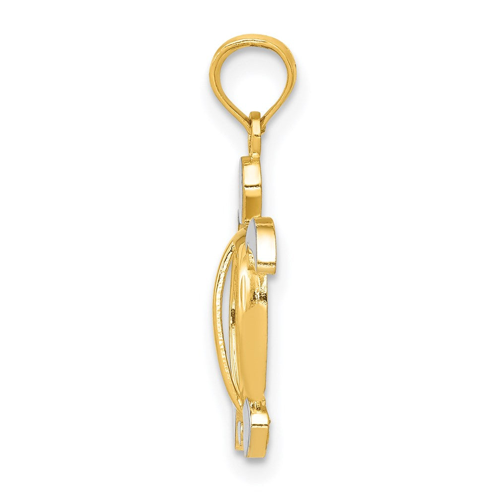 Million Charms 14K Yellow Gold Themed, Rhodium-plated Sea Turtle Pendant
