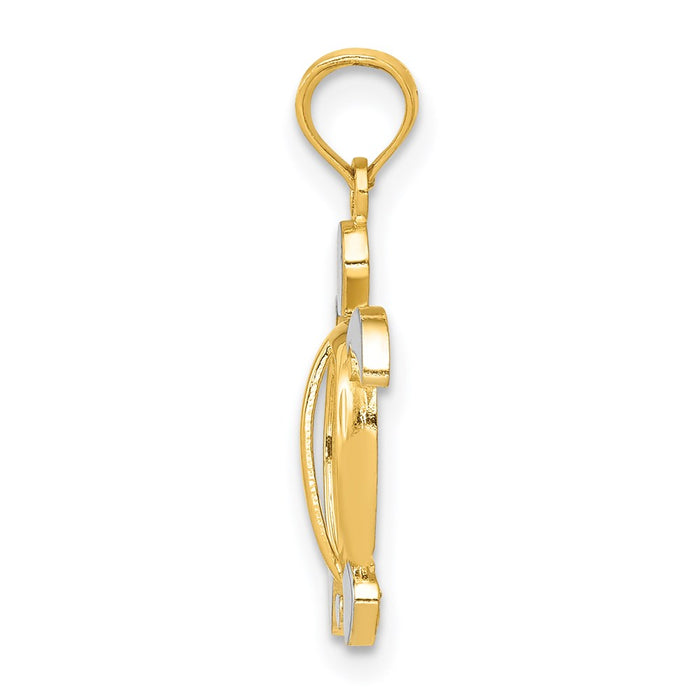 Million Charms 14K Yellow Gold Themed, Rhodium-plated Sea Turtle Pendant