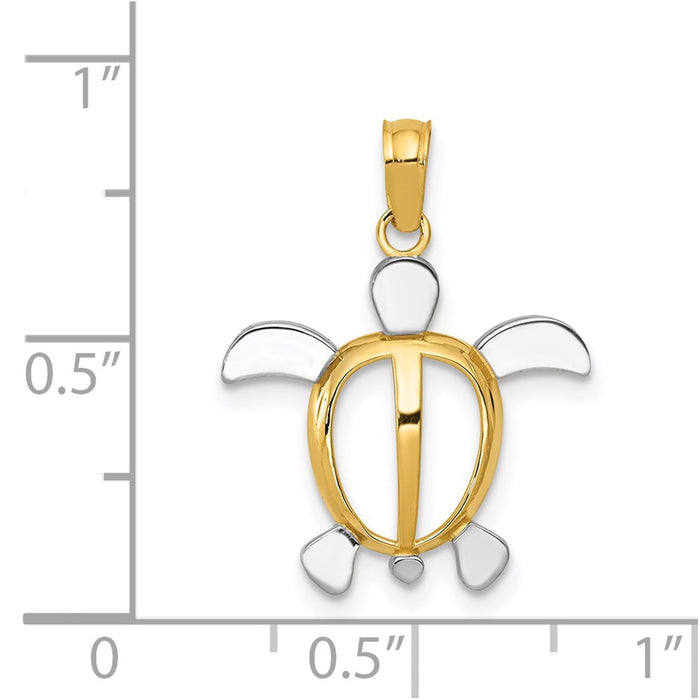 Million Charms 14K Yellow Gold Themed, Rhodium-plated Sea Turtle Pendant