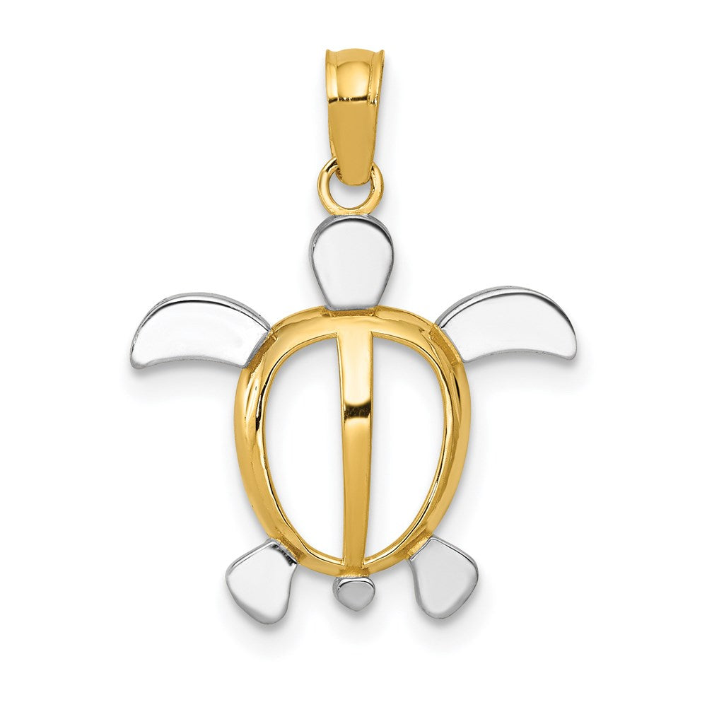 Million Charms 14K Yellow Gold Themed, Rhodium-plated Sea Turtle Pendant