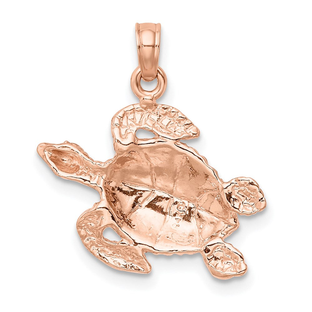 Million Charms 14K Rose Gold Themed Textured Sea Turtle Charm