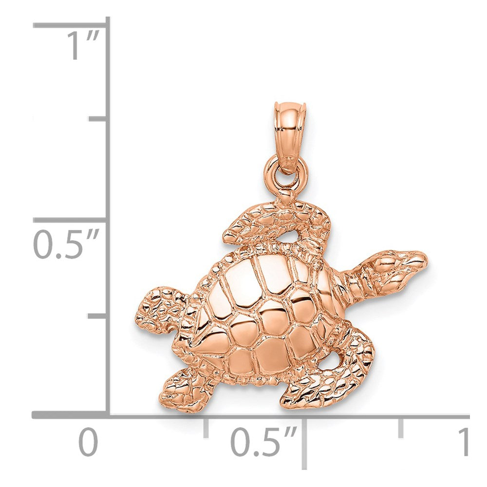 Million Charms 14K Rose Gold Themed Textured Sea Turtle Charm