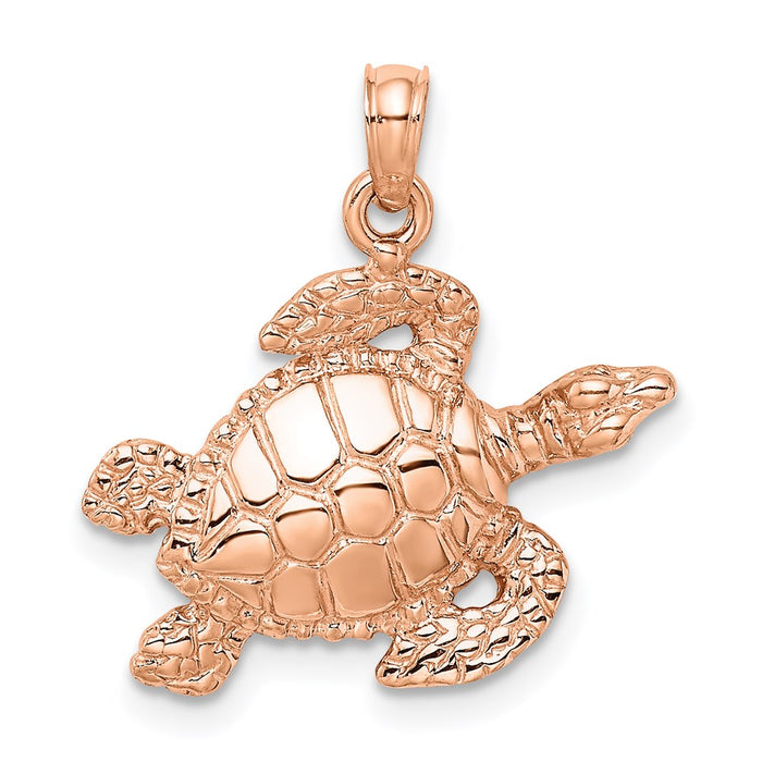 Million Charms 14K Rose Gold Themed Textured Sea Turtle Charm