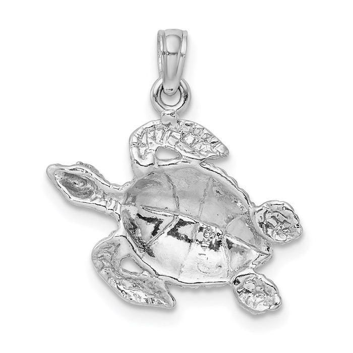 Million Charms 14K White Gold Themed Textured Sea Turtle Charm