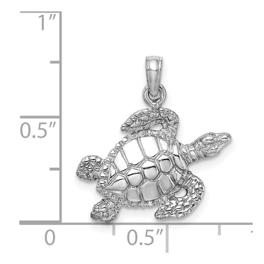Million Charms 14K White Gold Themed Textured Sea Turtle Charm