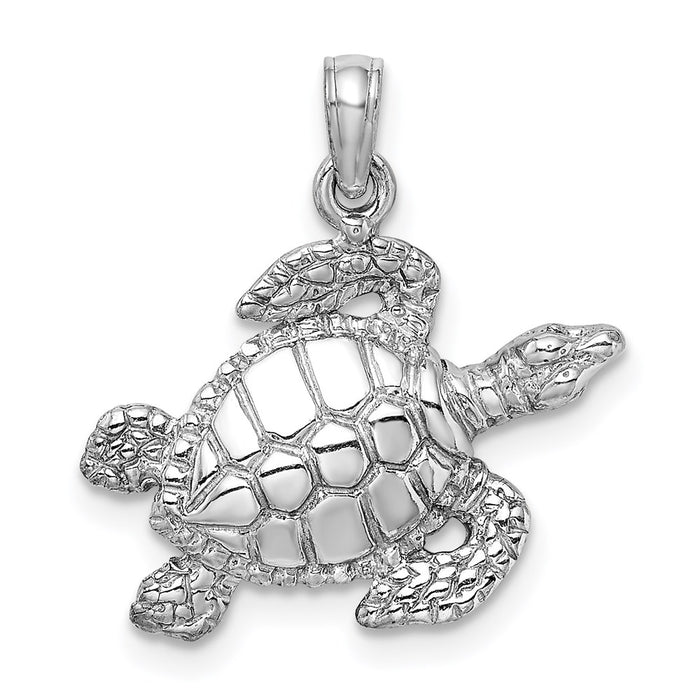 Million Charms 14K White Gold Themed Textured Sea Turtle Charm