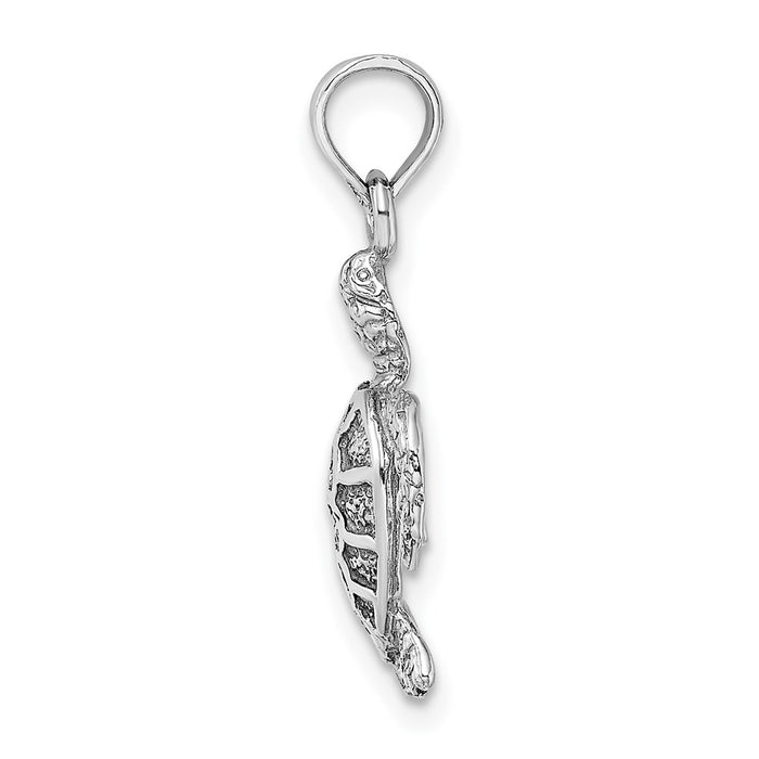 Million Charms 14K White Gold Themed 2-D Sea Turtle Charm