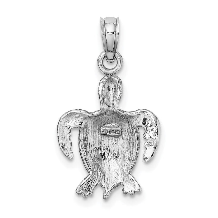 Million Charms 14K White Gold Themed 2-D Sea Turtle Charm