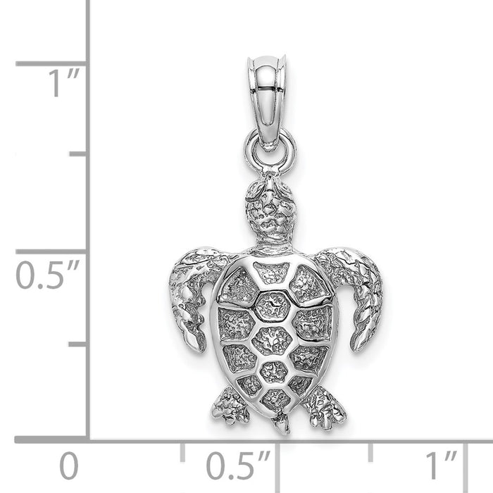 Million Charms 14K White Gold Themed 2-D Sea Turtle Charm