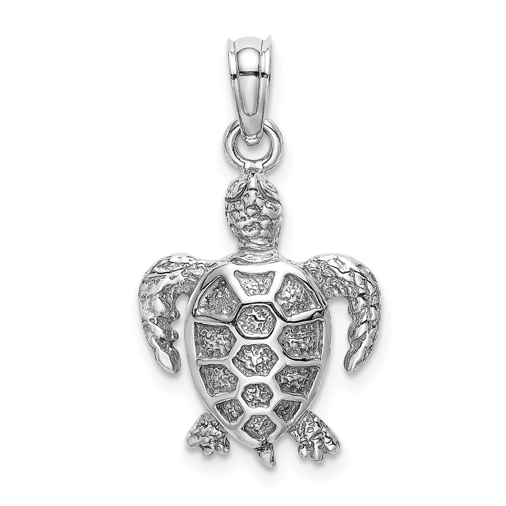 Million Charms 14K White Gold Themed 2-D Sea Turtle Charm