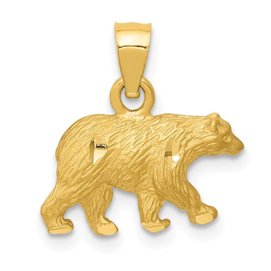 Million Charms 14K Yellow Gold Themed Diamond-Cut Bear Pendant