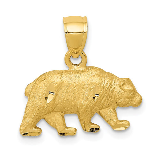 Million Charms 14K Yellow Gold Themed Diamond-Cut Bear Pendant