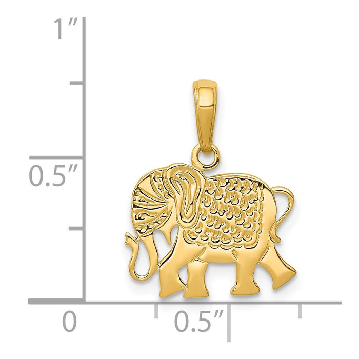 Million Charms 14K Yellow Gold Themed Textured Elephant Pendant