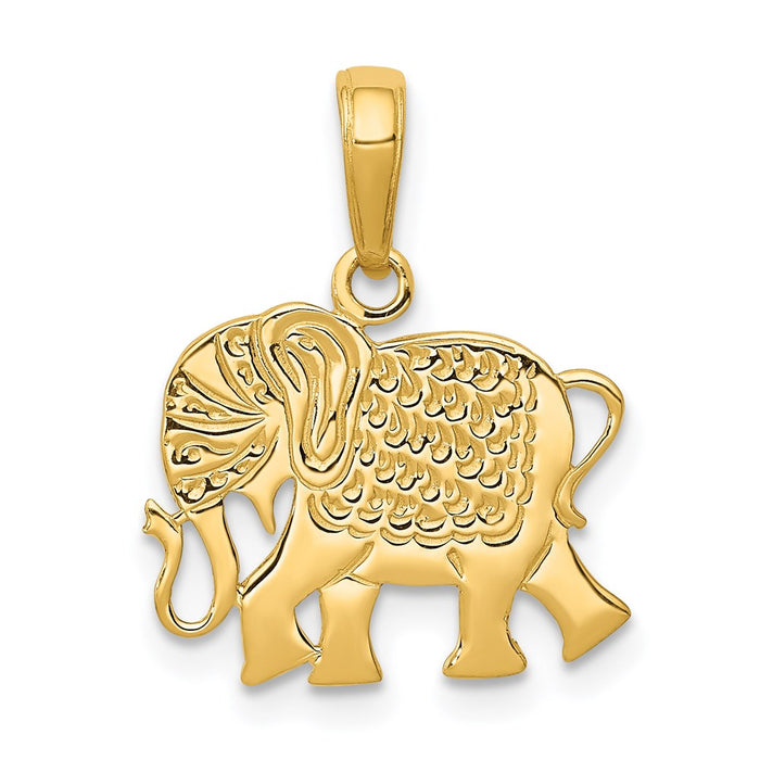 Million Charms 14K Yellow Gold Themed Textured Elephant Pendant