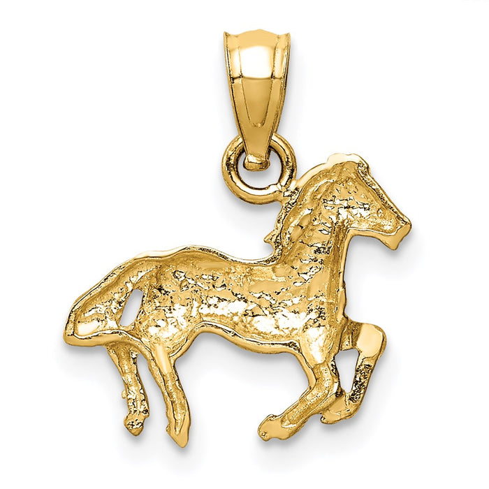 Million Charms 14K Yellow Gold Themed Diamond-Cut Horse Pendant