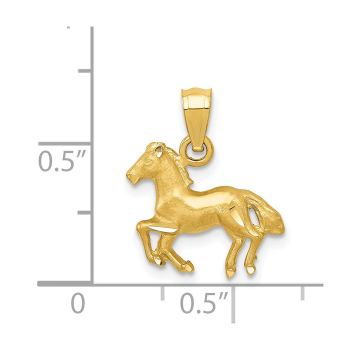 Million Charms 14K Yellow Gold Themed Diamond-Cut Horse Pendant