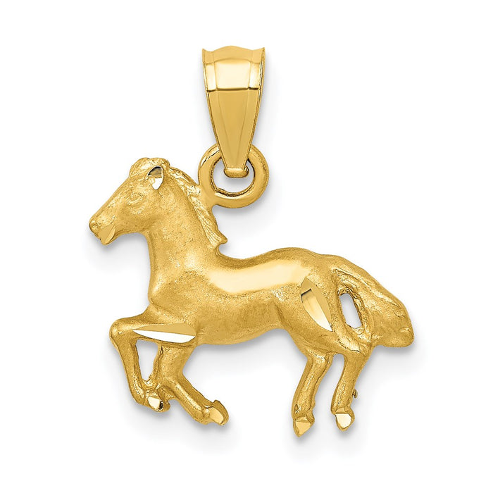 Million Charms 14K Yellow Gold Themed Diamond-Cut Horse Pendant