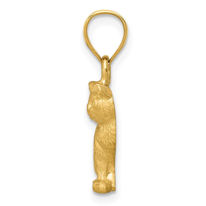 Million Charms 14K Yellow Gold Themed Diamond-Cut Cat Pendant