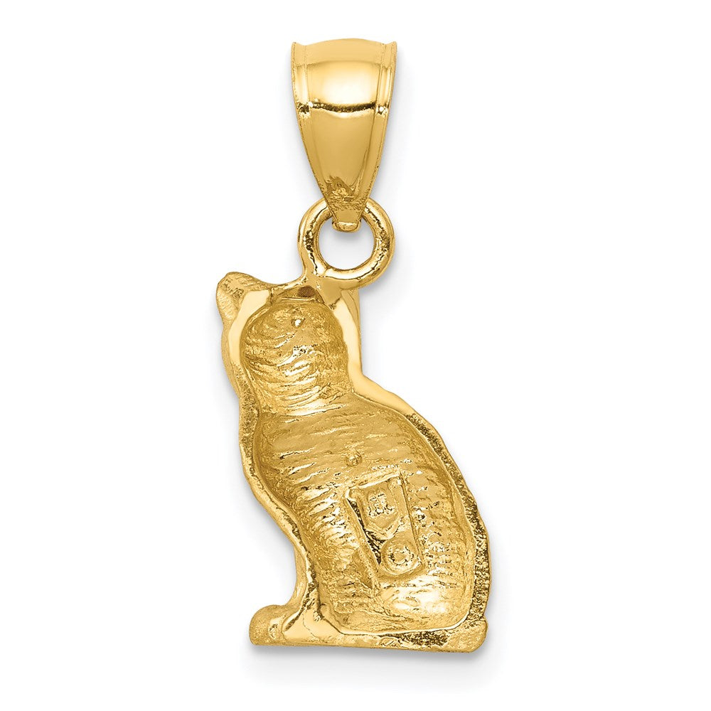 Million Charms 14K Yellow Gold Themed Diamond-Cut Cat Pendant