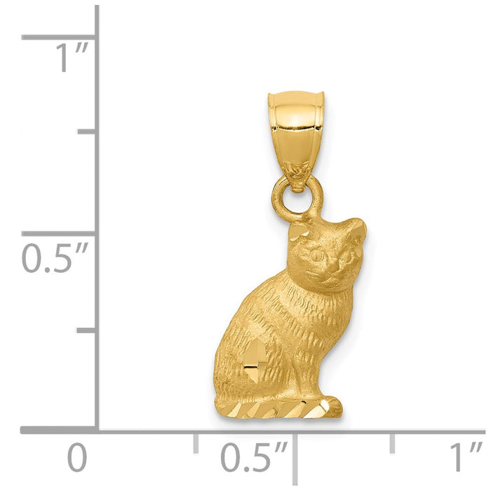 Million Charms 14K Yellow Gold Themed Diamond-Cut Cat Pendant