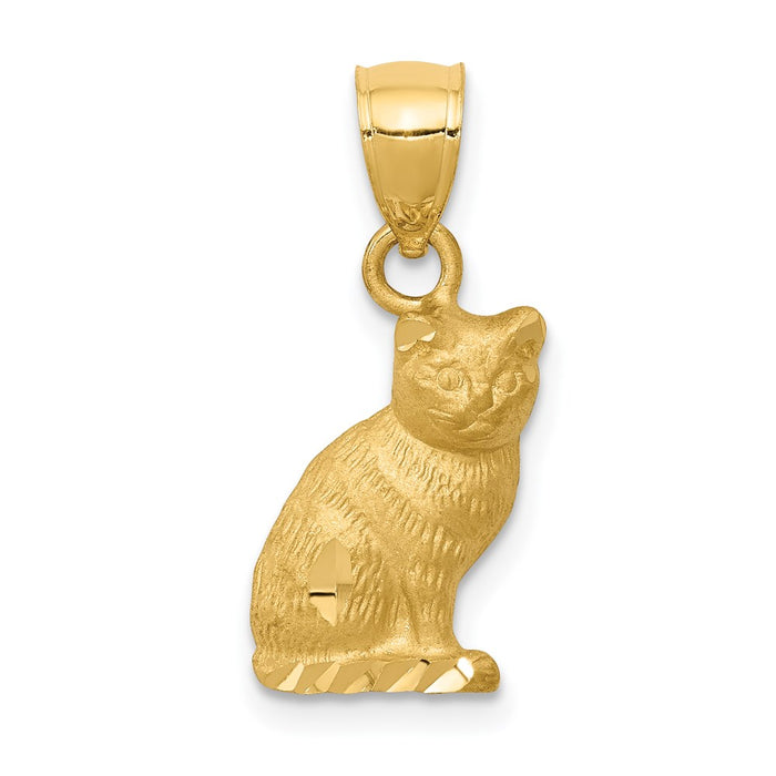 Million Charms 14K Yellow Gold Themed Diamond-Cut Cat Pendant