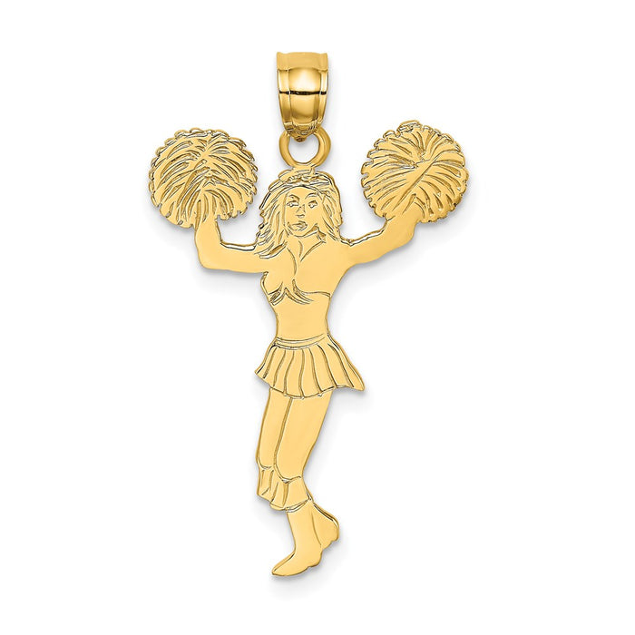 Million Charms 14K Yellow Gold Themed Cheerleader With Pom-Poms Charm