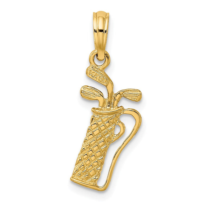Million Charms 14K Yellow Gold Themed Sports Golf Bag With Clubs Charm
