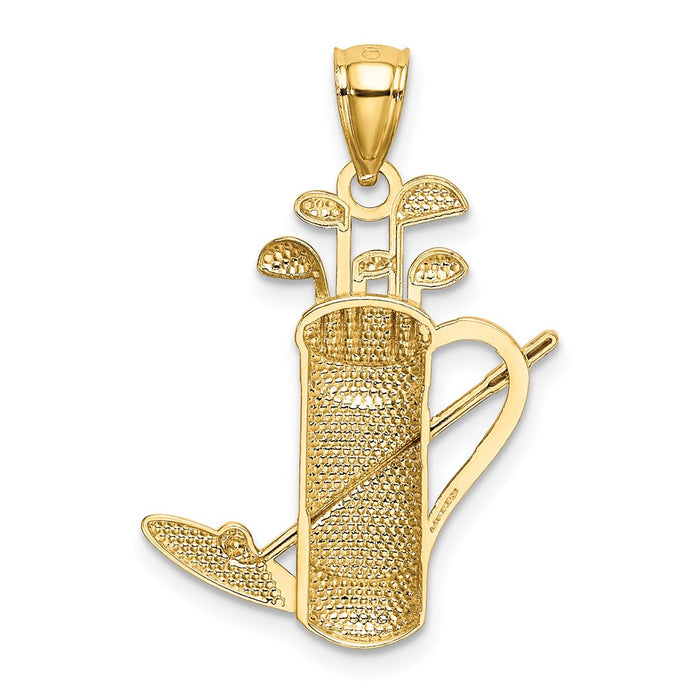Million Charms 14K Yellow Gold Themed With Rhodium-plated Sports Golf Bag Pendant