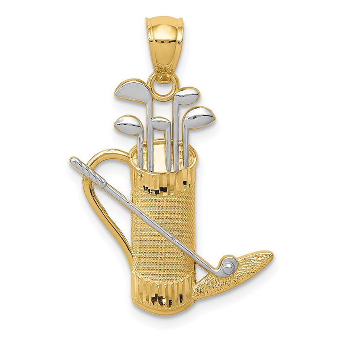 Million Charms 14K Yellow Gold Themed With Rhodium-plated Sports Golf Bag Pendant