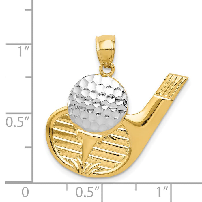 Million Charms 14K Yellow Gold Themed With Rhodium-plated Sports Golf Pendant