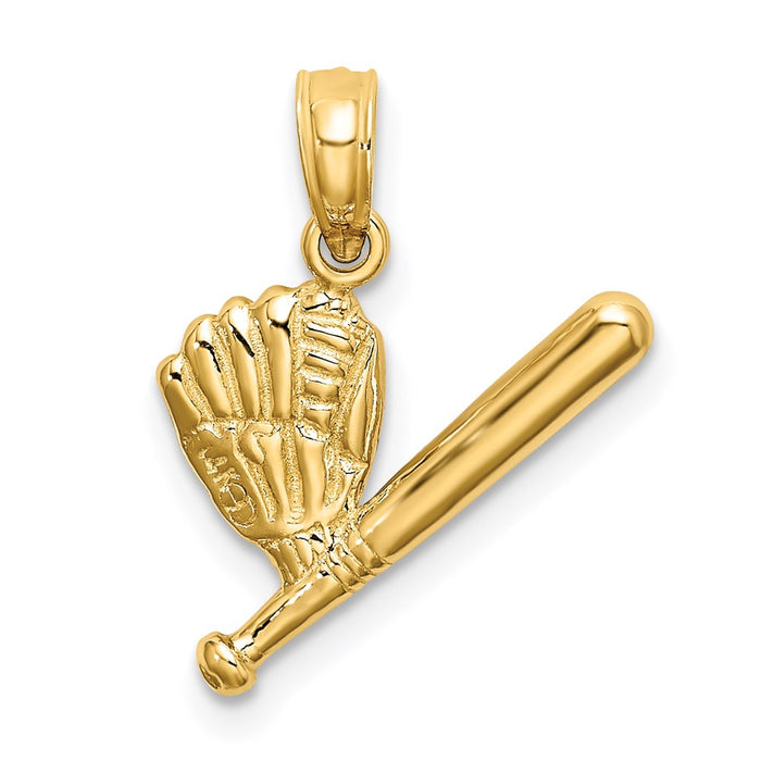 Million Charms 14K Yellow Gold Themed Baseball, Bat & Glove Charm