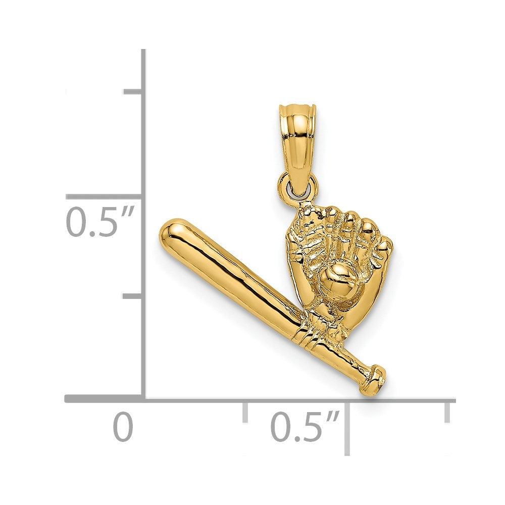 Million Charms 14K Yellow Gold Themed Baseball, Bat & Glove Charm