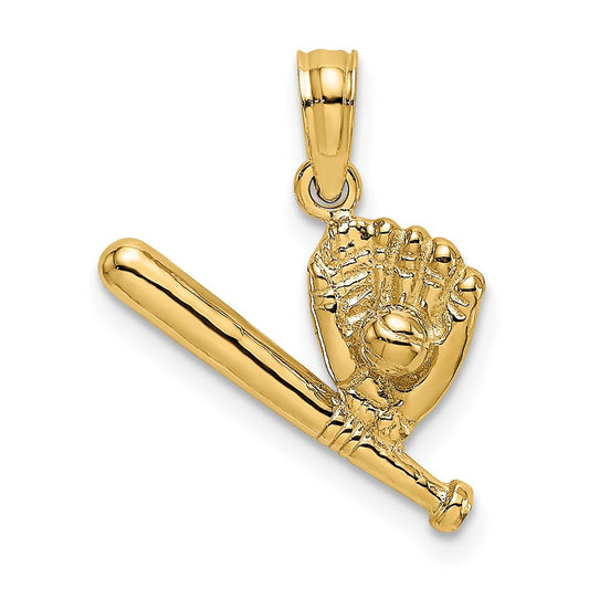 Million Charms 14K Yellow Gold Themed Baseball, Bat & Glove Charm