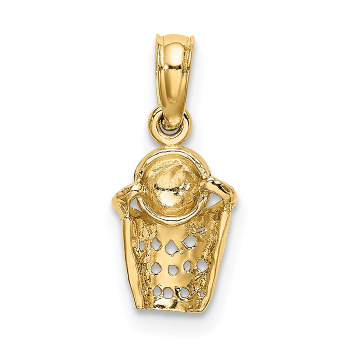 Million Charms 14K Yellow Gold Themed Sports Basketball With Net Charm