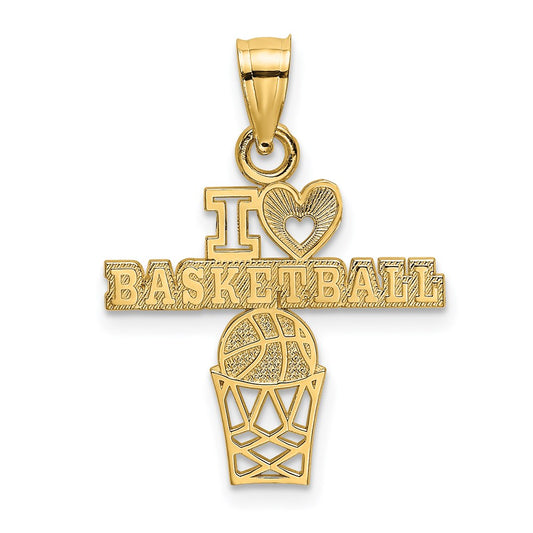 Million Charms 14K Yellow Gold Themed I Heart Sports Basketball Charm